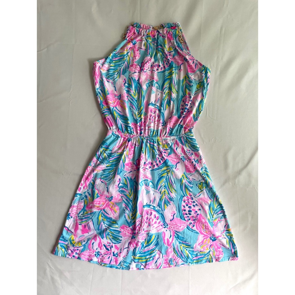 Lilly Pulitzer Donna Romper Melon in Melon Print Gold Chain Halter XS Resortwear